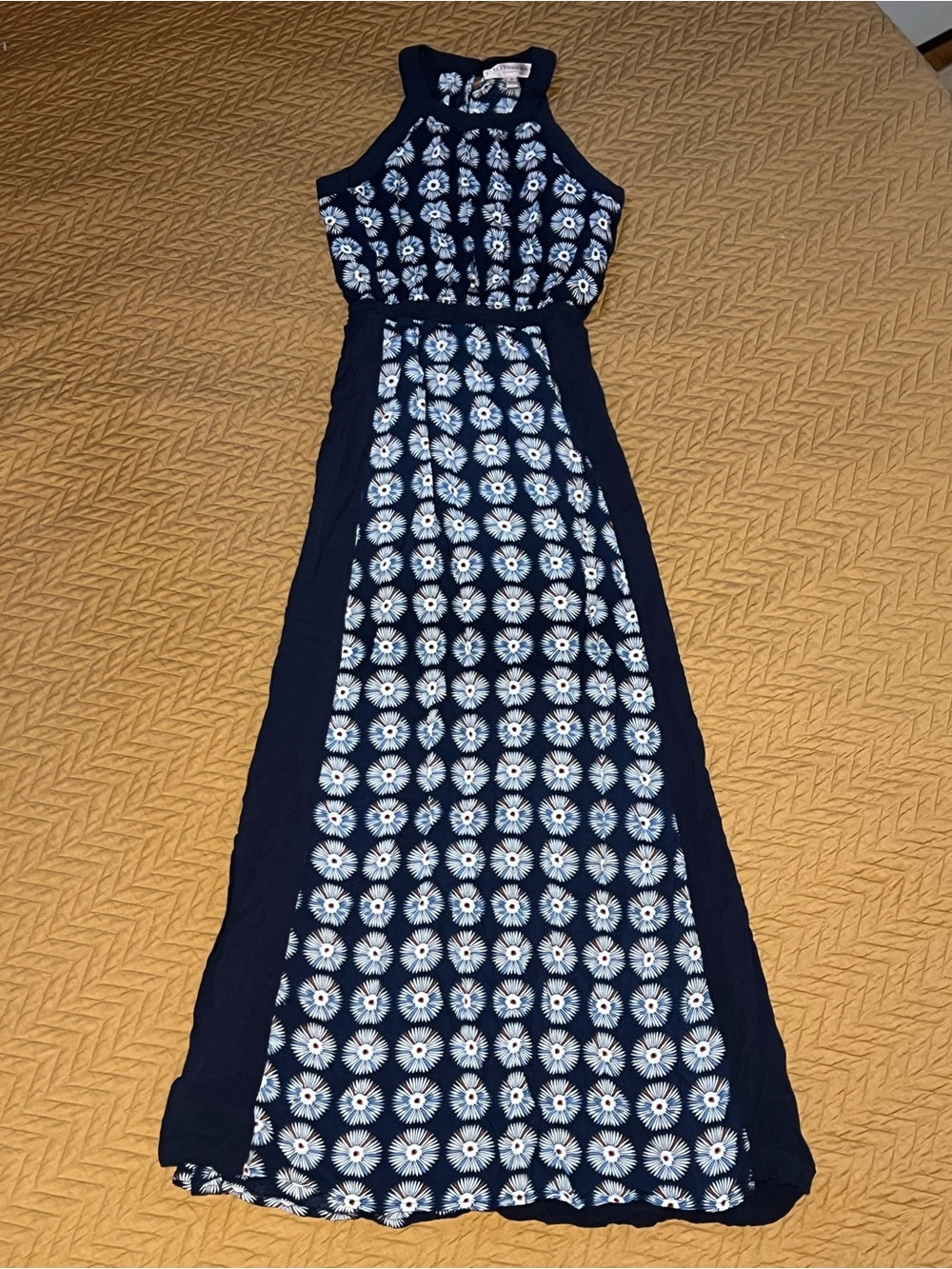 Philosophy Navy Floral Maxi Dress with White, Blue and Rust Daisy Print sz Small